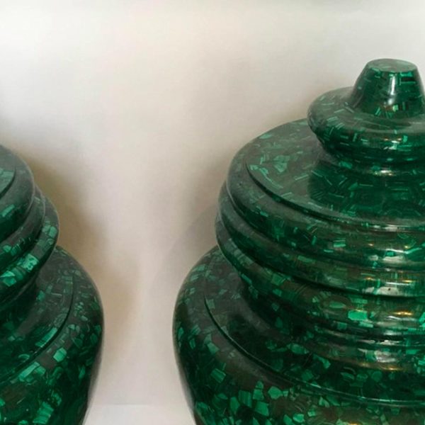 SET OF 2 MALACHITE VASES / URNS - Image 2