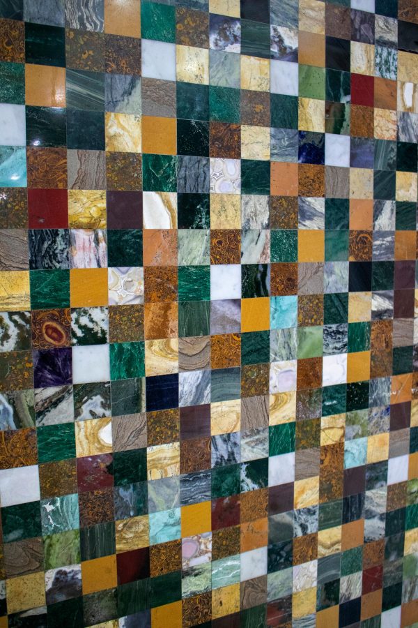 SQUARE GEOMETRIC MOSAIC SEMIPRECIOUS STONES AND MARBLES TABLE TOP - Image 3